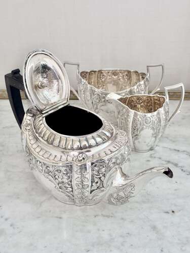 Elegant Victorian silver plated 3 piece tea service C1870 by John Round & Son