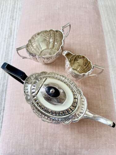Elegant Victorian silver plated 3 piece tea service C1870 by John Round & Son