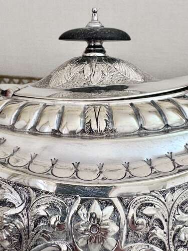 Elegant Victorian silver plated 3 piece tea service C1870 by John Round & Son