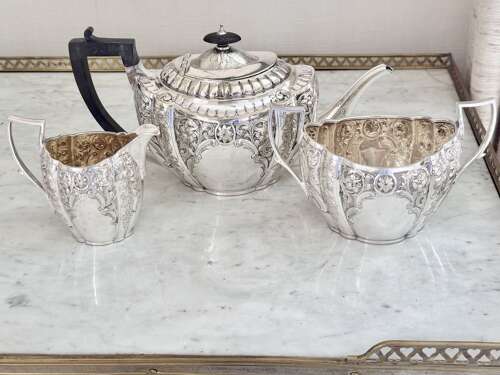 Elegant Victorian silver plated 3 piece tea service C1870 by John Round & Son
