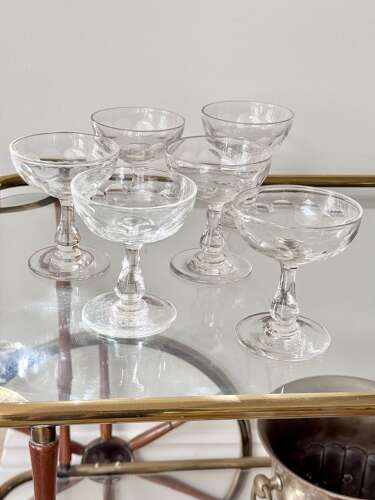 6 antique Val Saint Lambert glass champagne coupes