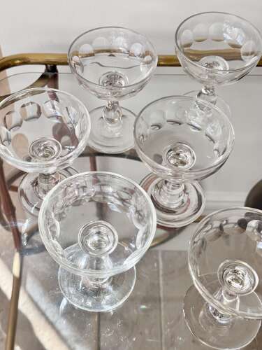 6 antique Val Saint Lambert glass champagne coupes