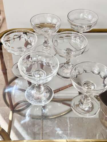 6 antique Val Saint Lambert glass champagne coupes