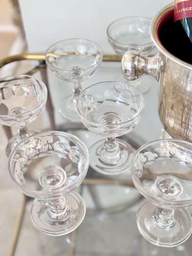 6 antique Val Saint Lambert glass champagne coupes