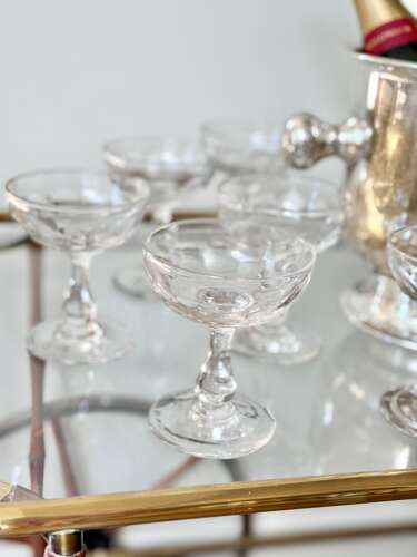 6 antique Val Saint Lambert glass champagne coupes
