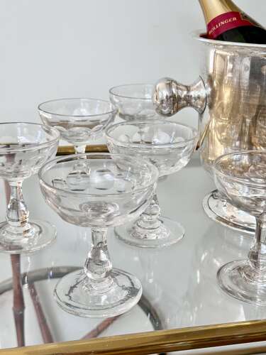 6 antique Val Saint Lambert glass champagne coupes