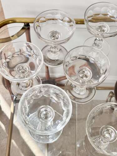 6 antique Val Saint Lambert glass champagne coupes