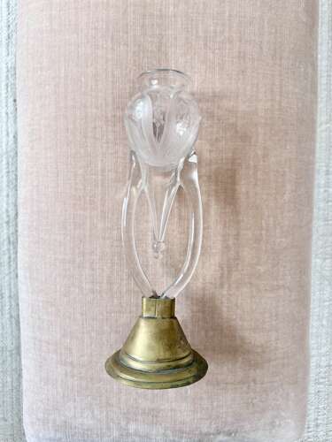 Pretty Art Nouveau lily of the valley etched glass epergne vase