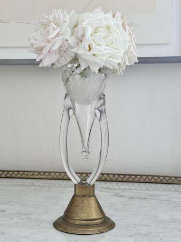 Pretty Art Nouveau lily of the valley etched glass epergne vase