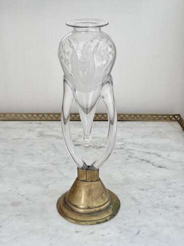 Pretty Art Nouveau lily of the valley etched glass epergne vase