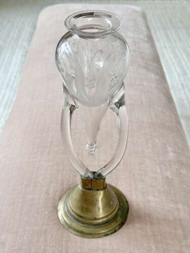 Pretty Art Nouveau lily of the valley etched glass epergne vase