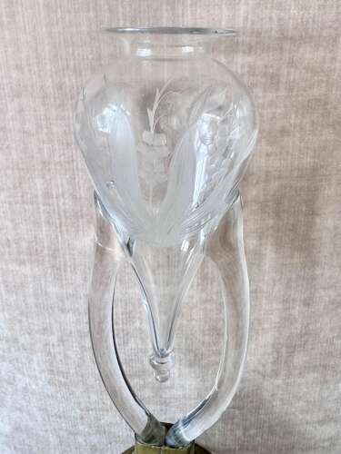 Pretty Art Nouveau lily of the valley etched glass epergne vase