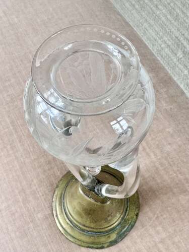 Pretty Art Nouveau lily of the valley etched glass epergne vase