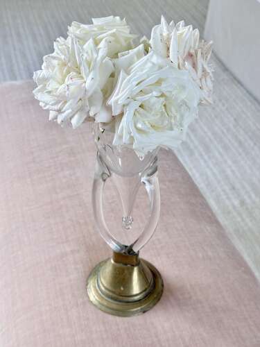 Pretty Art Nouveau lily of the valley etched glass epergne vase