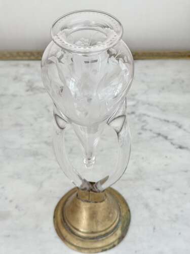 Pretty Art Nouveau lily of the valley etched glass epergne vase