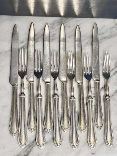 Art deco silver plated dessert fruit knives and forks for 6 guests