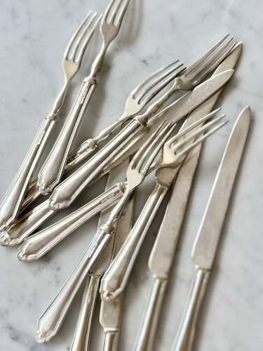 Art deco silver plated dessert fruit knives and forks for 6 guests