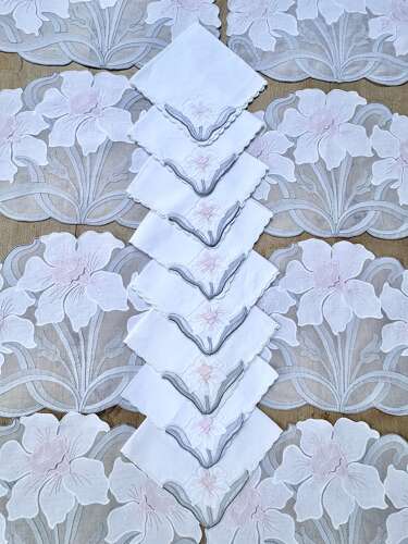 Vintage Madeira Hand Embroidered Organdy Placemat & napkin 16-Piece Setting for 8