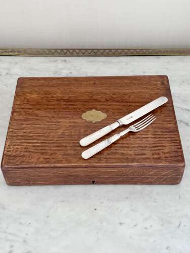 Edwardian silver plated & mother of pearl fruit dessert cutlery J Sanderson & Son