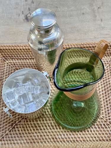 Curated Mid 20th Century Carl Auboch & rattan cocktail drinks tray set