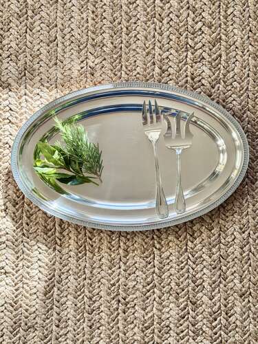 Impressive French silver plated serving platter & forks by St Medard C1940