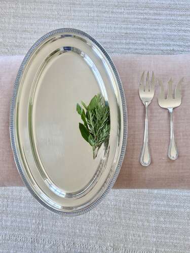 Impressive French silver plated serving platter & forks by St Medard C1940