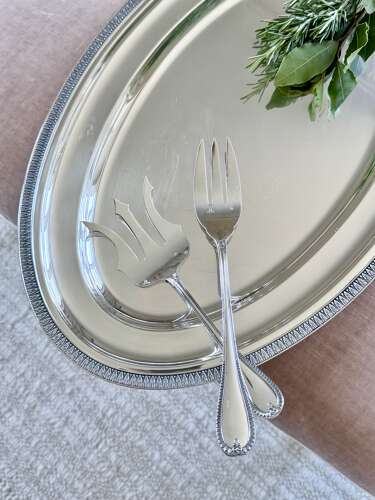 Impressive French silver plated serving platter & forks by St Medard C1940