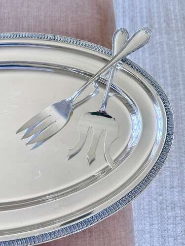 Impressive French silver plated serving platter & forks by St Medard C1940