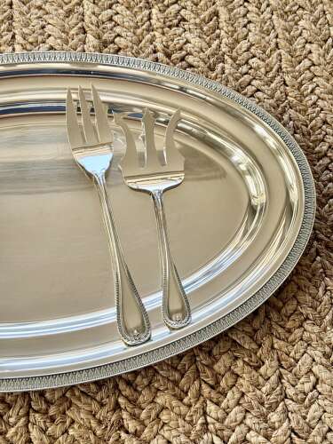 Impressive French silver plated serving platter & forks by St Medard C1940