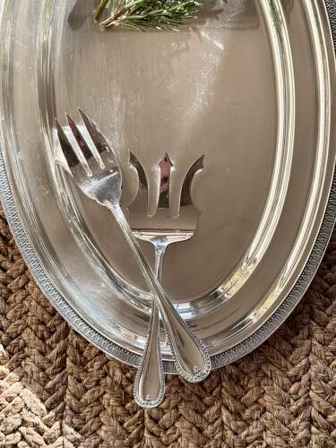 Impressive French silver plated serving platter & forks by St Medard C1940