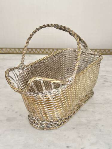 Christofle Silver Plated Woven Wine Bottle Basket