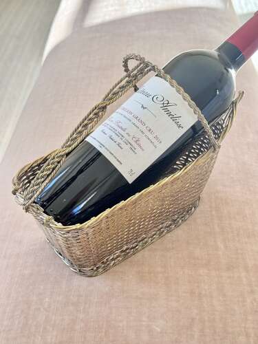 Christofle Silver Plated Woven Wine Bottle Basket