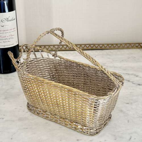 Christofle Silver Plated Woven Wine Bottle Basket