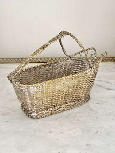 Christofle Silver Plated Woven Wine Bottle Basket