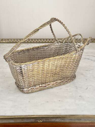 Christofle Silver Plated Woven Wine Bottle Basket