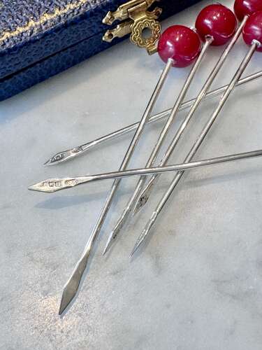 Art Deco silver & Bakelite cherry cocktail sticks 1937