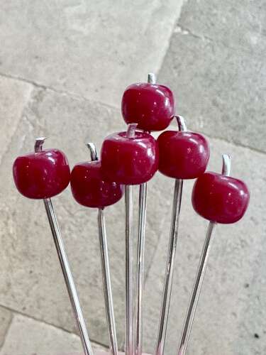 Art Deco silver & Bakelite cherry cocktail sticks 1937