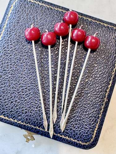 Art Deco silver & Bakelite cherry cocktail sticks 1937