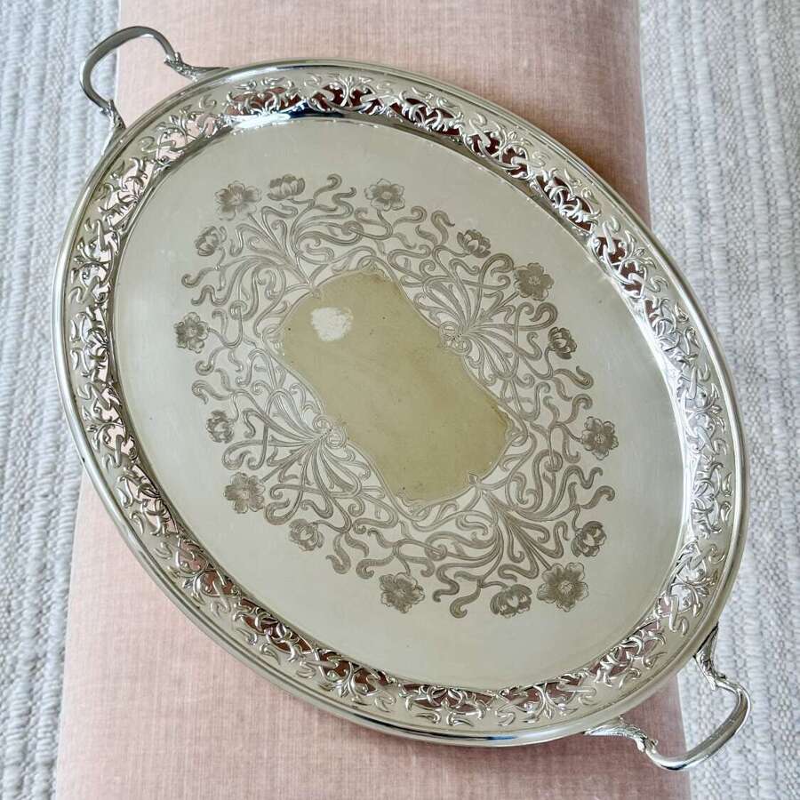 An Exceptional Edwardian Art Nouveau Silver-Gilt & EPNS Gallery Tray