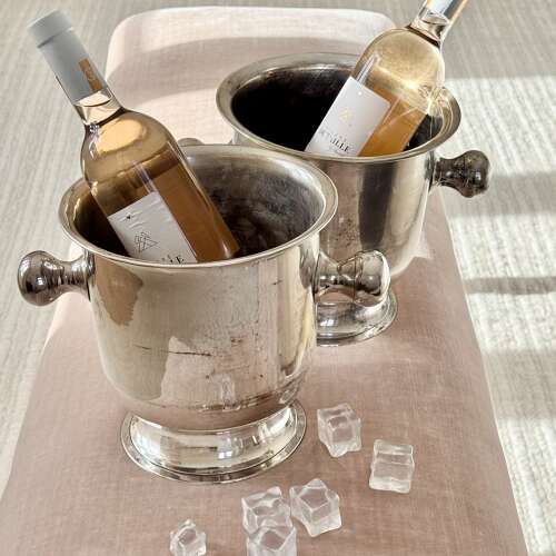 Fab pair Mid 20th Century patinated silver plated wine cooler ice buckets