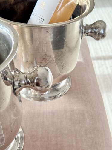 Fab pair Mid 20th Century patinated silver plated wine cooler ice buckets