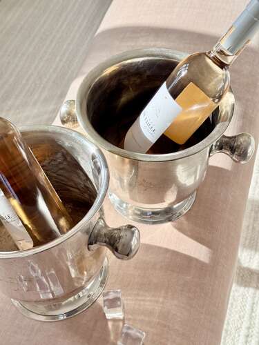 Fab pair Mid 20th Century patinated silver plated wine cooler ice buckets